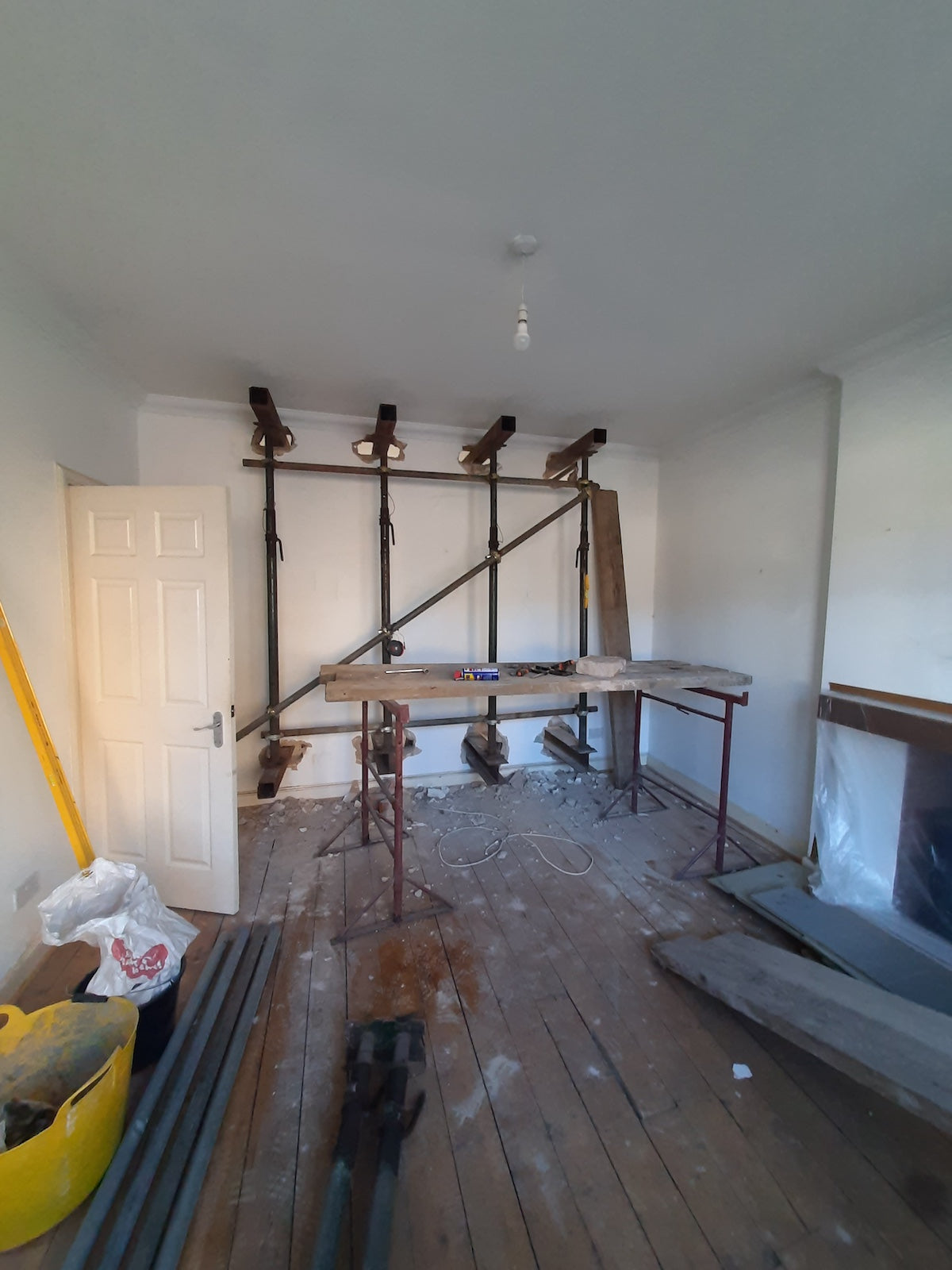 Beginning of structural wall removal during renovation of a cottage in Lochend, Edinburgh